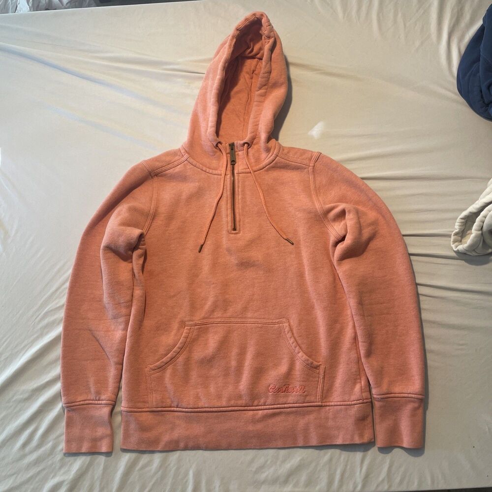 Carhartt Hoodie Pullover Girls Small 4-6 Half Zip Fleece Lined Kangaroo Pocket